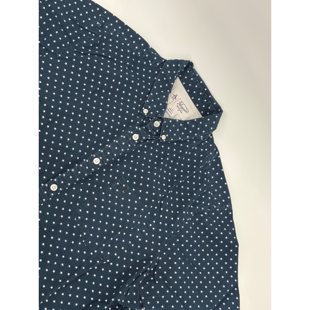 Original Penguin Mens Large Navy Blue White Star Print Short Sleeve Button Down